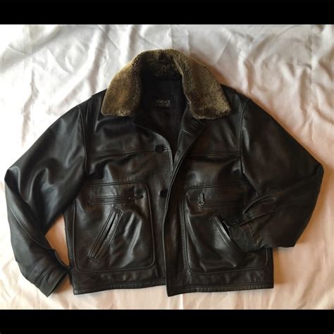 versace fur collar bomber jacket|Versace classic v2 leather jacket.